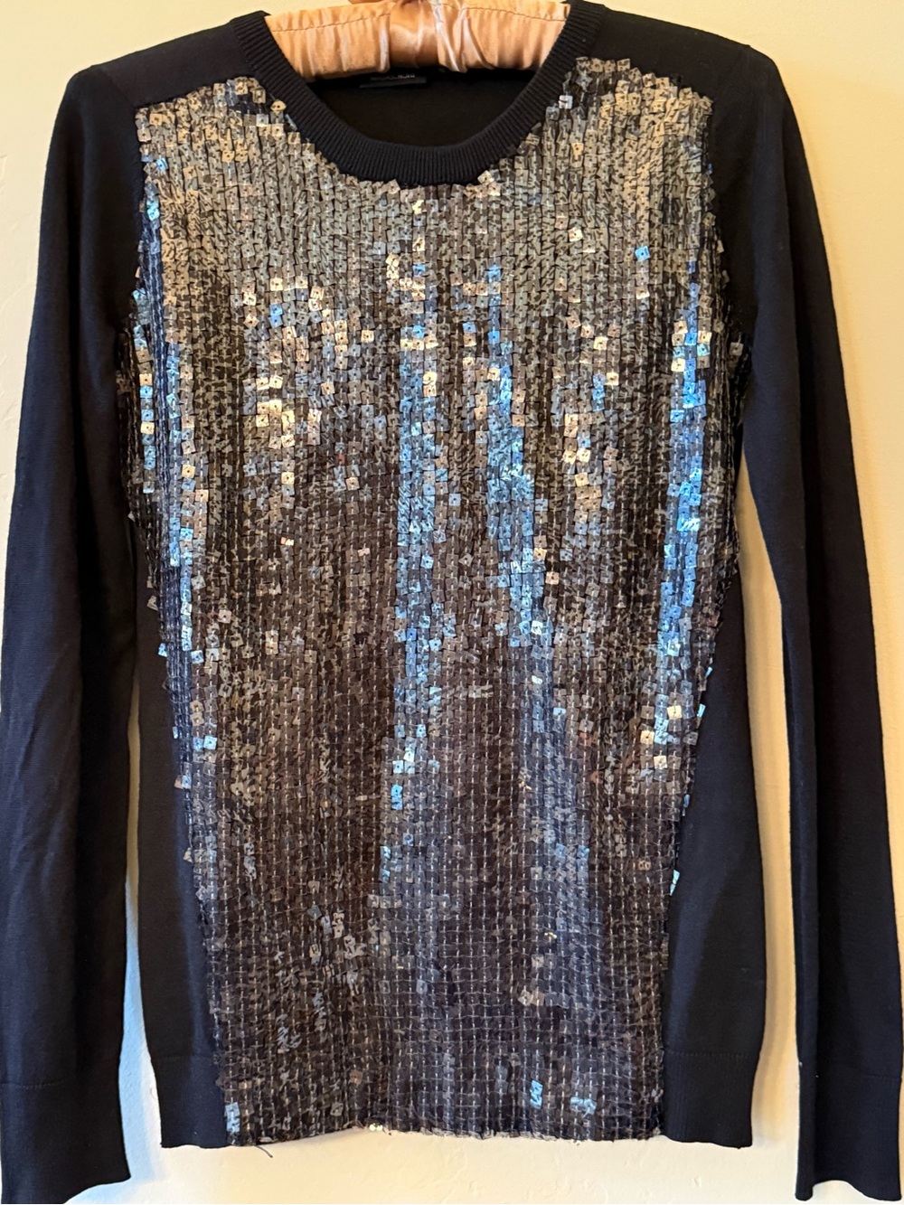 Magaschoni Embellished Silver Sequin Knit Crewneck Pullover Sweater [xs/small]